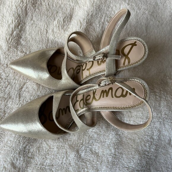 Sam Edelman pointed toe strappy heels Size 7 Gold - Picture 8 of 9